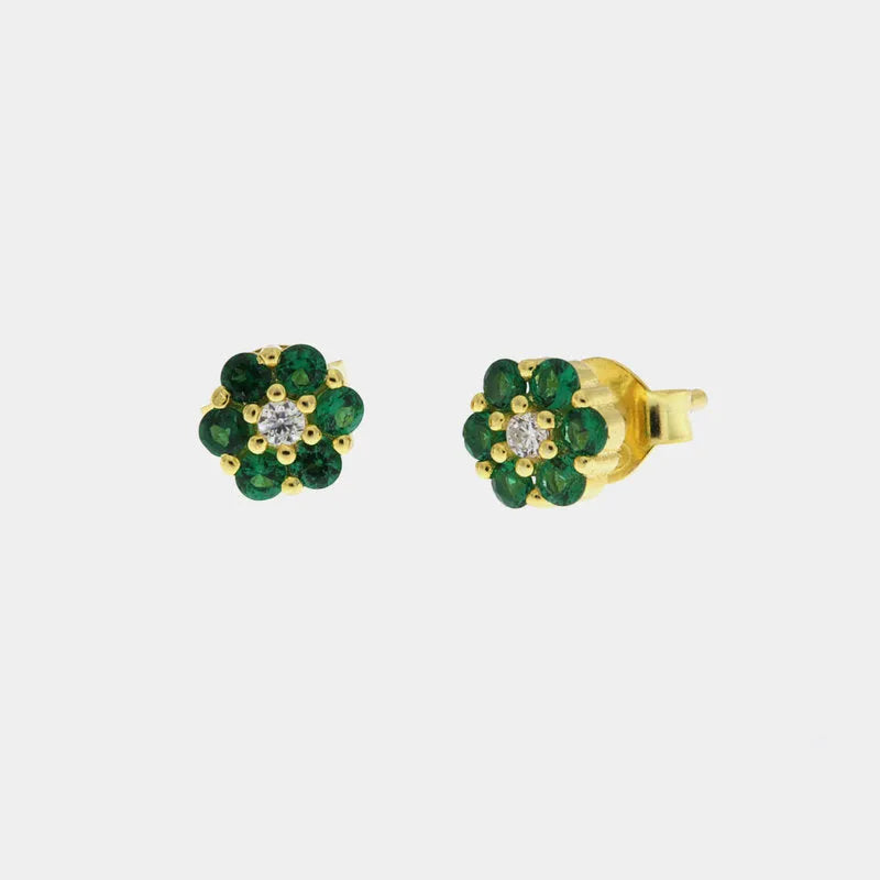 Orecchini in Argento 925 punti luce a fiore verdi a lobo BYSIMON - gioiello BySimon