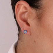 Orecchini in Argento 925 punti luce a fiore blu a lobo