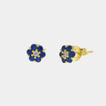 Orecchini in Argento 925 punti luce a fiore blu a lobo - BYSIMON gioielli