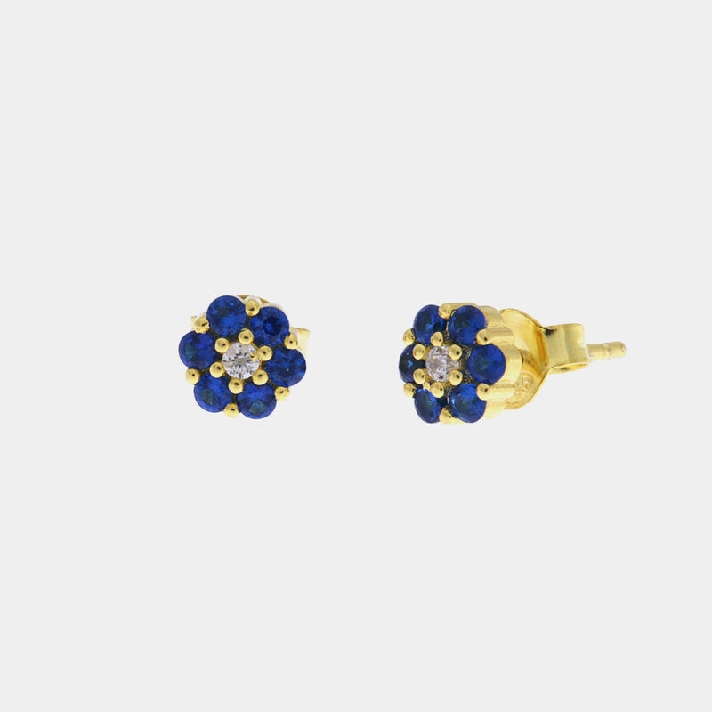 Orecchini in Argento 925 punti luce a fiore blu a lobo - BYSIMON gioielli