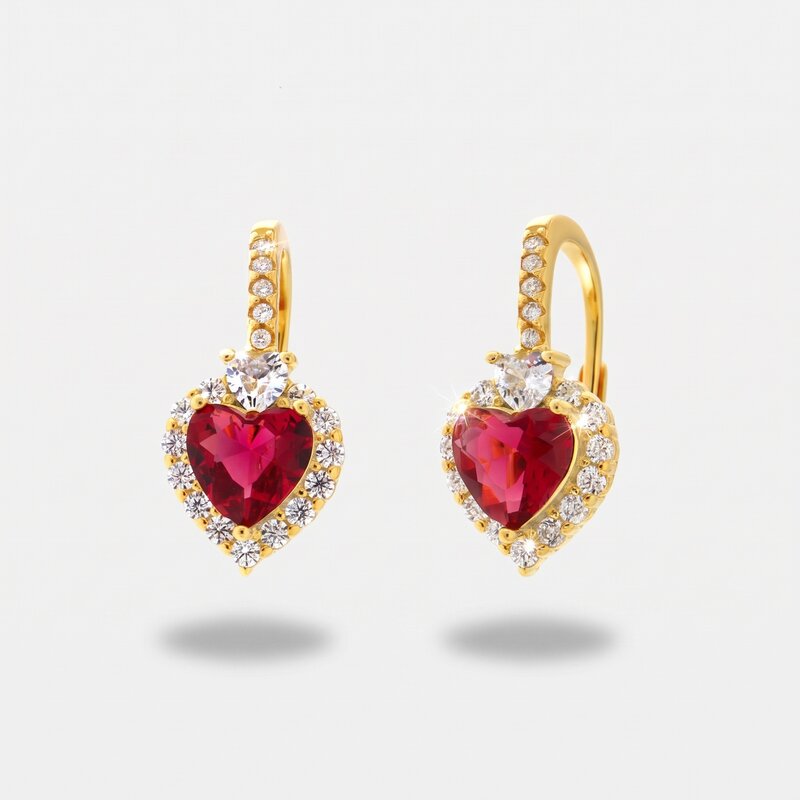 Orecchini in Argento 925 con punto luce a cuore rosso impreziosito da zirconi bianchi - BYSIMON gioielli