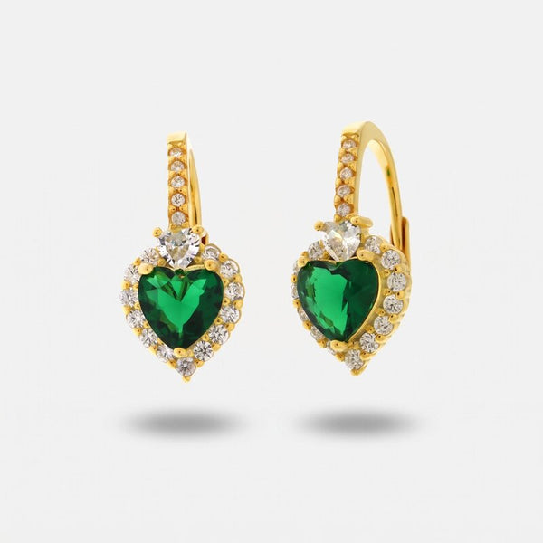 Orecchini in Argento 925 con punto luce a cuore verde impreziosito da zirconi bianchi - BYSIMON gioielli