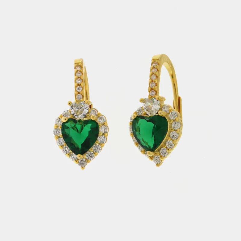 Orecchini in Argento 925 con punto luce a cuore verde impreziosito da zirconi bianchi - BYSIMON gioielli