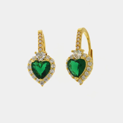 Orecchini in Argento 925 con punto luce a cuore verde impreziosito da zirconi bianchi - BYSIMON gioielli