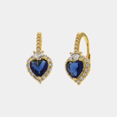 Orecchini argento 925 con punto luce a cuore blu e zirconi bianchi - BYSIMON gioielli