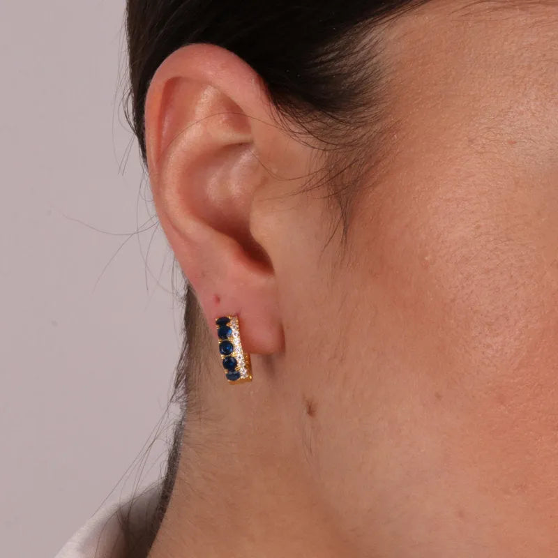 925 Silver circle earrings with blue and white zircons