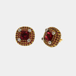 Orecchini in Argento 925 con zirconi champagne e zircone centrale rosso rubino