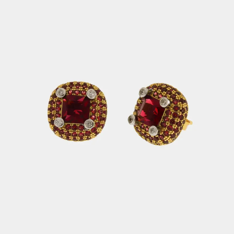 Orecchini in Argento 925 con zirconi champagne e zircone centrale rosso rubino