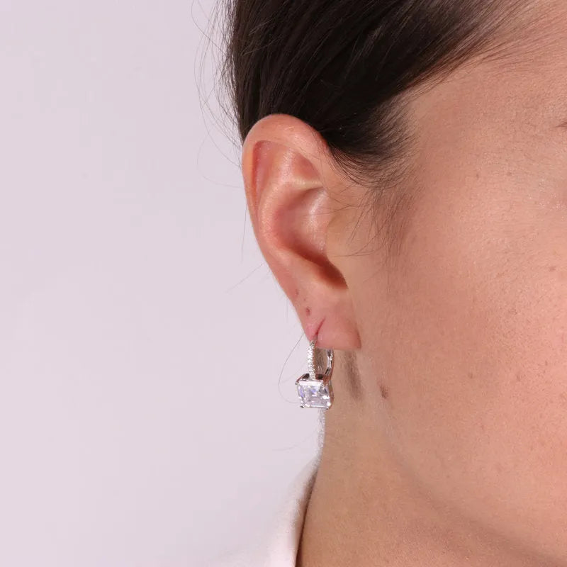 Orecchini in Argento 925 con zircone quadrato trasparente