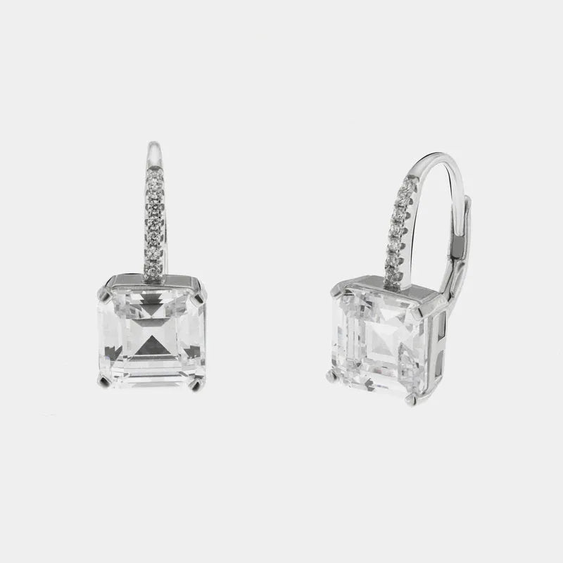 Orecchini in Argento 925 con zircone quadrato trasparente