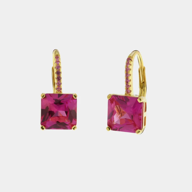 Orecchini in Argento 925 con zircone quadrato rosso