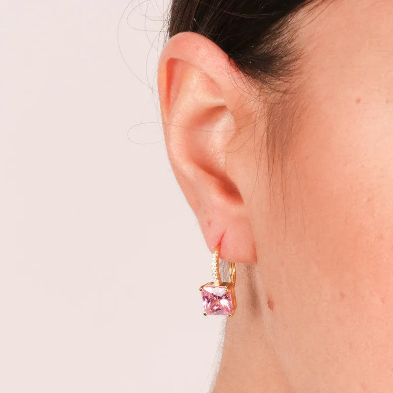 Orecchini in Argento 925 con zircone quadrato rosa BYSIMON - gioiello BySimon