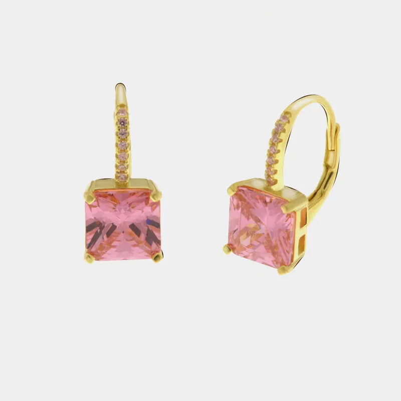 Orecchini in Argento 925 con zircone quadrato rosa BYSIMON - gioiello BySimon