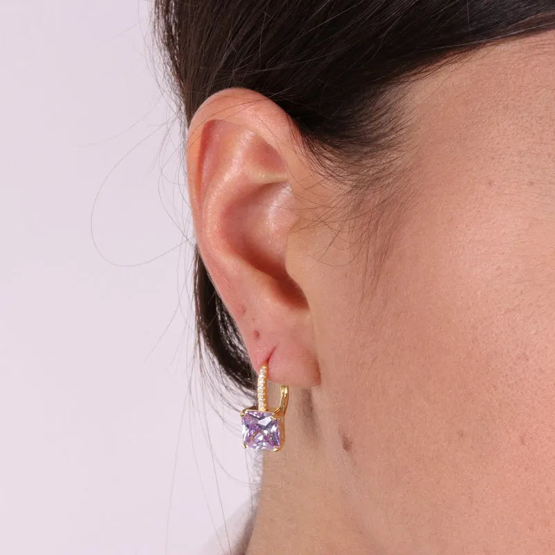 Orecchini in Argento 925 con zircone quadrato lilla - BYSIMON gioielli