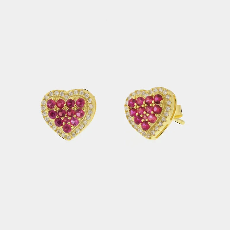 Orecchini in Argento 925 a lobo con cuore rosso