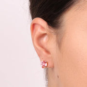 Orecchini in Argento 925 a lobo con punto luce rosa a forma di cuore