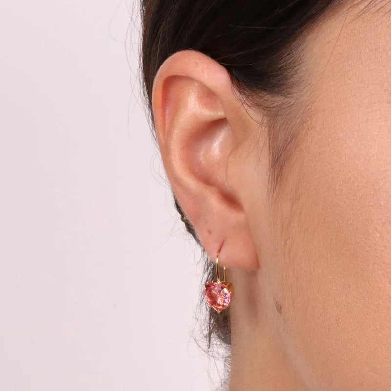 Earrings in 925 silver nun with pink light point in the shape of a heart