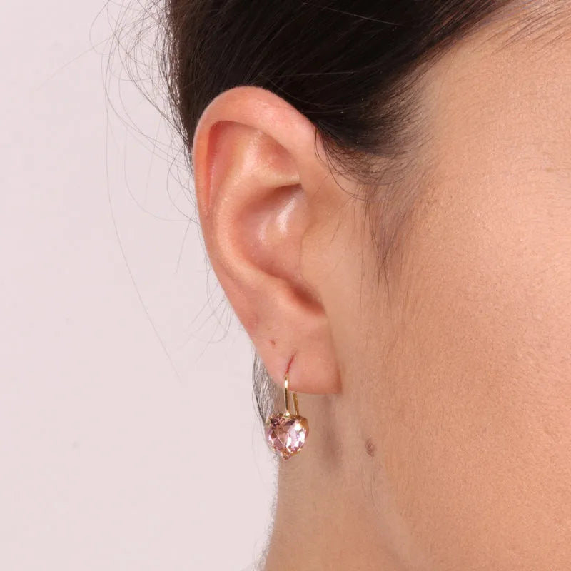 Earrings in 925 silver nun with purple light point in the shape of a heart