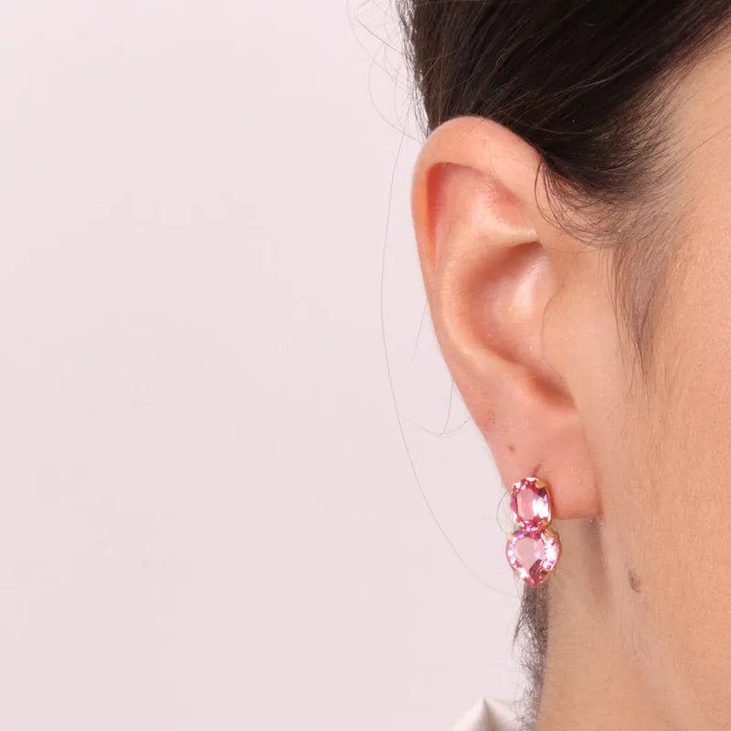 925 Silver earrings with pink light points and heart