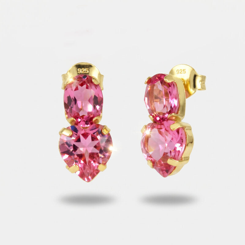 Orecchini in Argento 925 con punti luce rosa e cuore - BYSIMON gioielli
