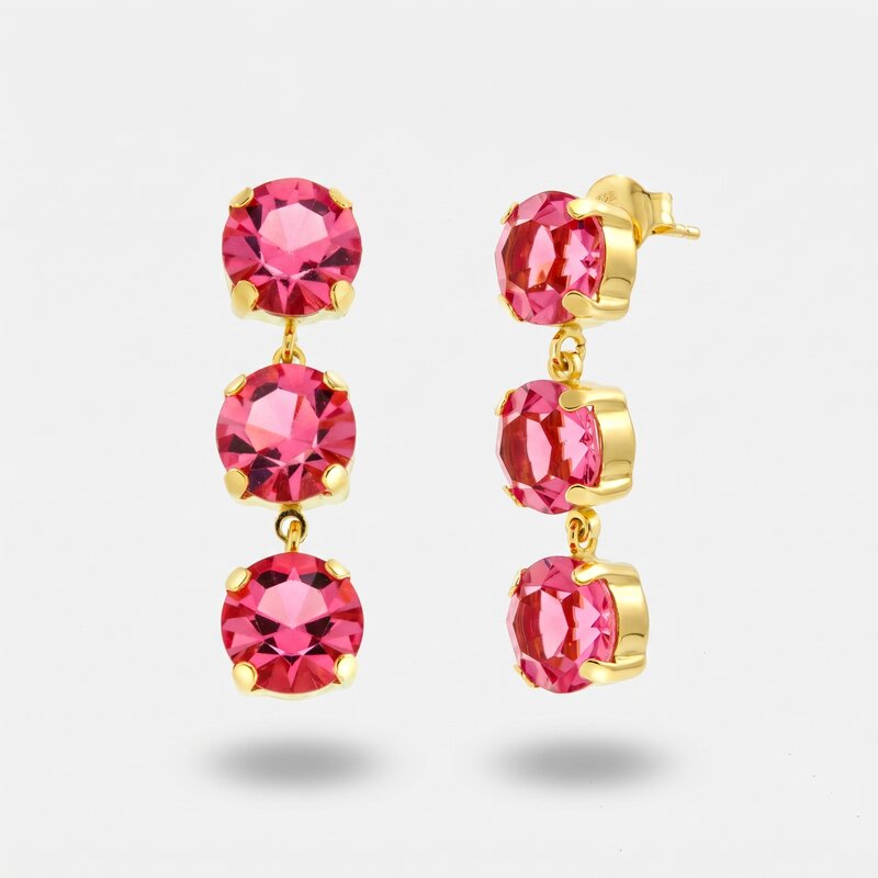 Orecchini in Argento 925 con punti luce pendenti rosa - BYSIMON gioielli