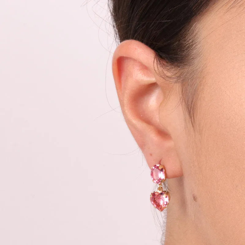 925 Silver earrings with light point and pink pendant heart