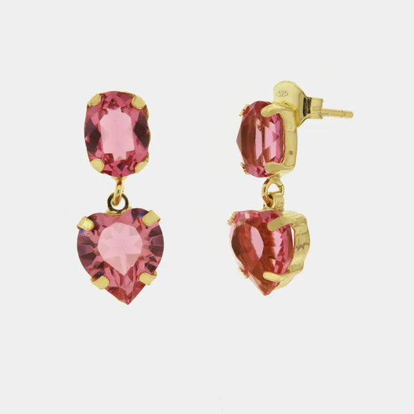 Orecchini in Argento 925 con punto luce e cuore pendente rosa - BYSIMON gioielli