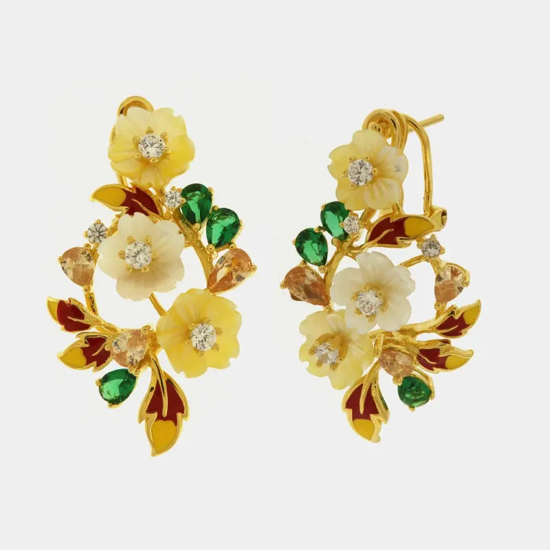 Orecchini in Argento 925 con fiori in madreperla con zirconi colorati