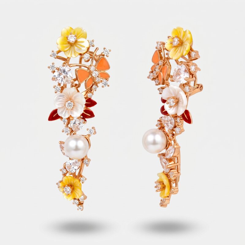 Orecchini in Argento 925 con fiori in madreperla con zirconi colorati - BYSIMON gioielli