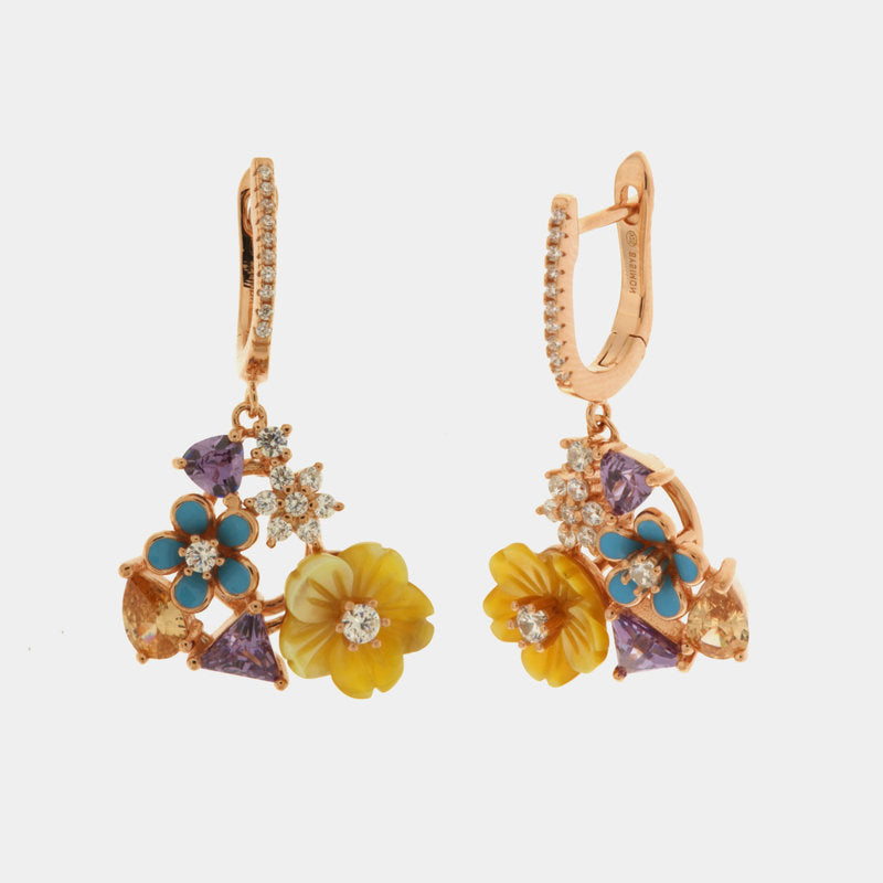 Orecchini in Argento 925 con fiori in madreperla con zirconi colorati