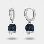Orecchini in Argento 925 con campanella portafortuna tempestata da zirconi blu
