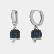 Orecchini in Argento 925 con campanella portafortuna tempestata da zirconi blu