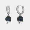 Orecchini in Argento 925 con campanella portafortuna tempestata da zirconi blu