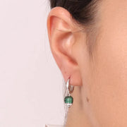 Orecchini in Argento 925 con campanella portafortuna tempestata da zirconi verdi