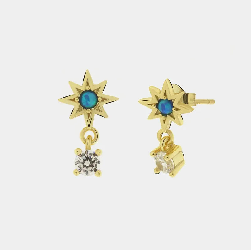 Orecchini in Argento 925 con rosa dei venti impreziosita da zircone blu e punto luce pendente