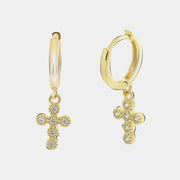 Orecchini in Argento 925 con croce pendente e zirconi trasparenti