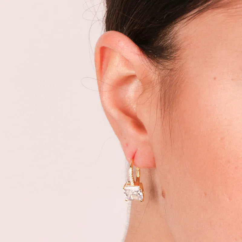 Earrings in 925 Silver with transparent square zircon