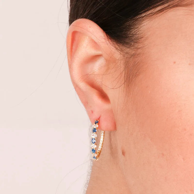 925 Silver circle earrings with blue and transparent zircons