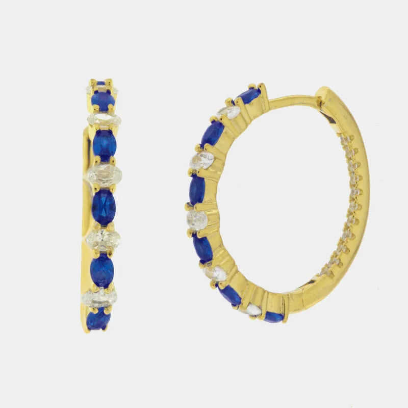 925 Silver circle earrings with blue and transparent zircons