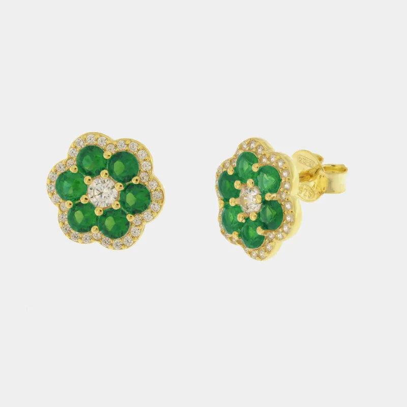 Orecchini in Argento 925 con zirconi verdi a forma di fiore