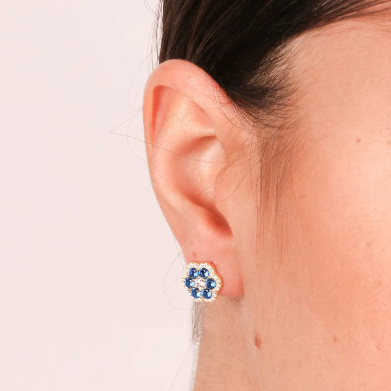 Orecchini in Argento 925 con zirconi blu a forma di fiore - BYSIMON gioielli