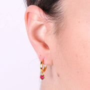 Orecchini in Argento 925 con cuore rosso rubino pendente