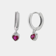 Orecchini in Argento 925 con cuore rosso rubino pendente