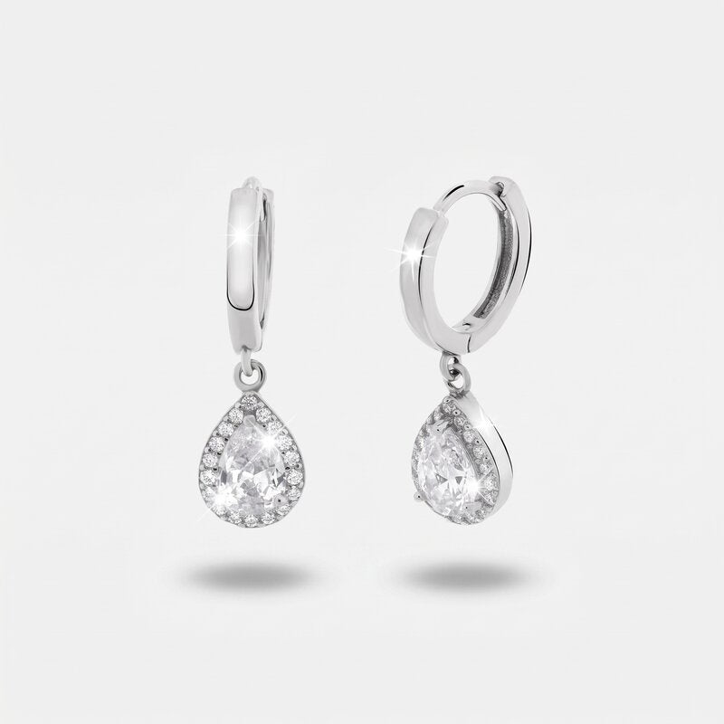 Orecchini in Argento 925 con zircone a forma di goccia trasparente - BYSIMON gioielli