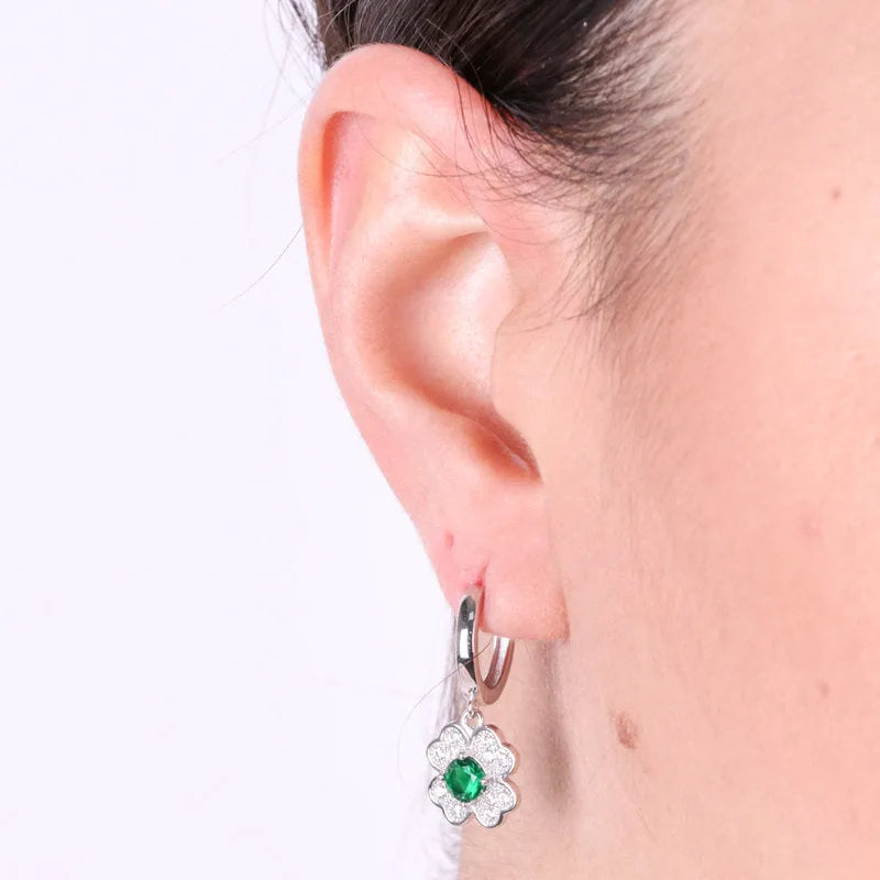 Orecchini in Argento 925 a forma di fiore con zirconi trasparenti e verdi