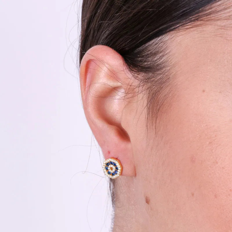 Earrings in 925 Silver in the shape of a hexagon with blue zircons