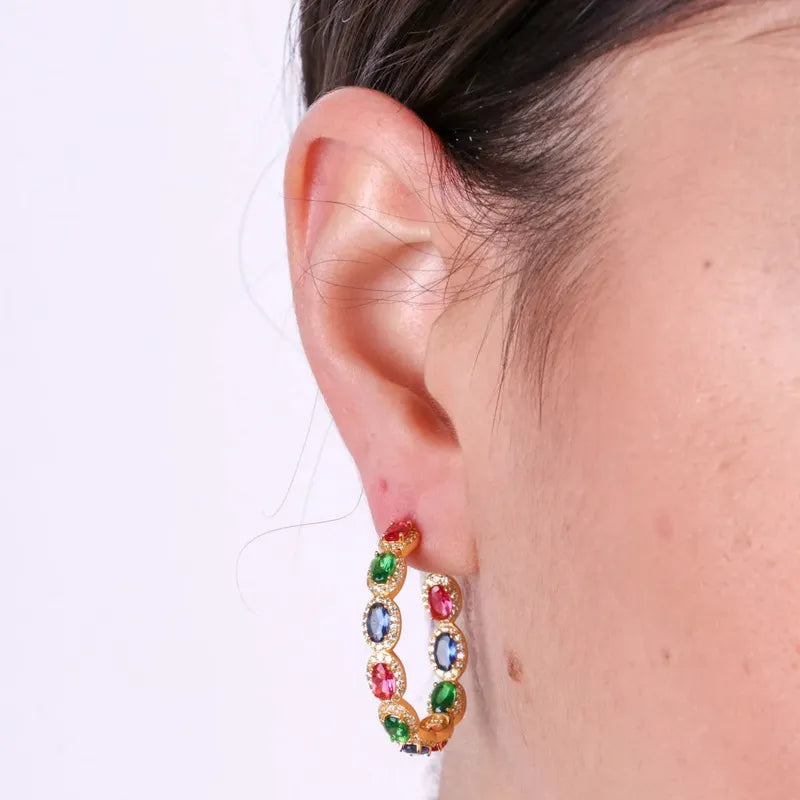 Orecchini in Argento 925 a cerchio con zirconi colorati