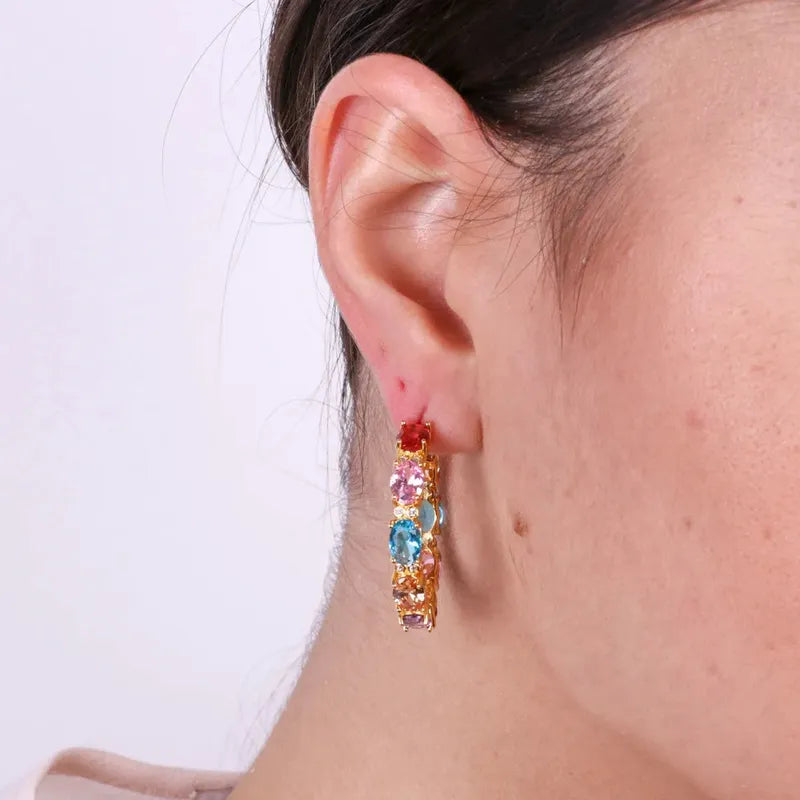 Orecchini in Argento 925 a cerchio con zirconi colorati