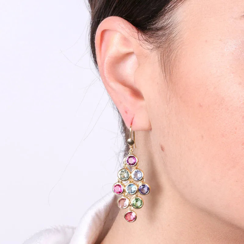 925 Silver cascade earrings with hanging colored crystals