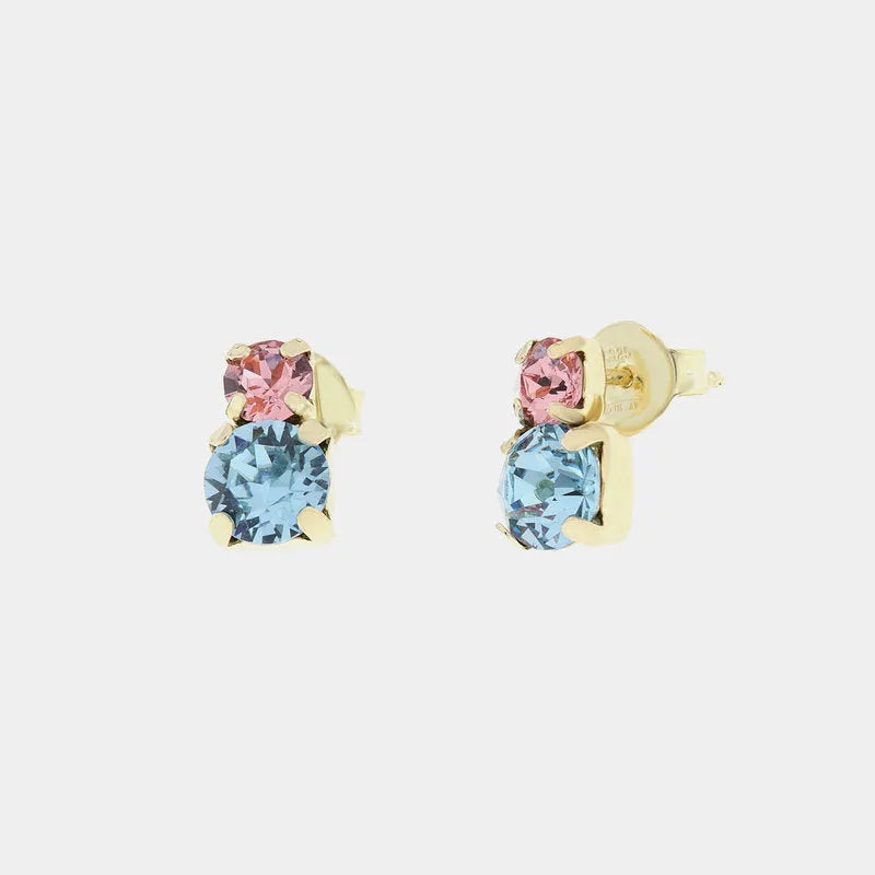 Orecchini in Argento 925  a lobo con cristalli rosa e azzurro
